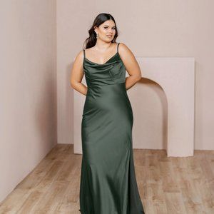 Revelry Skye Satin Bridesmaid Dress - Deep Olive Size 6